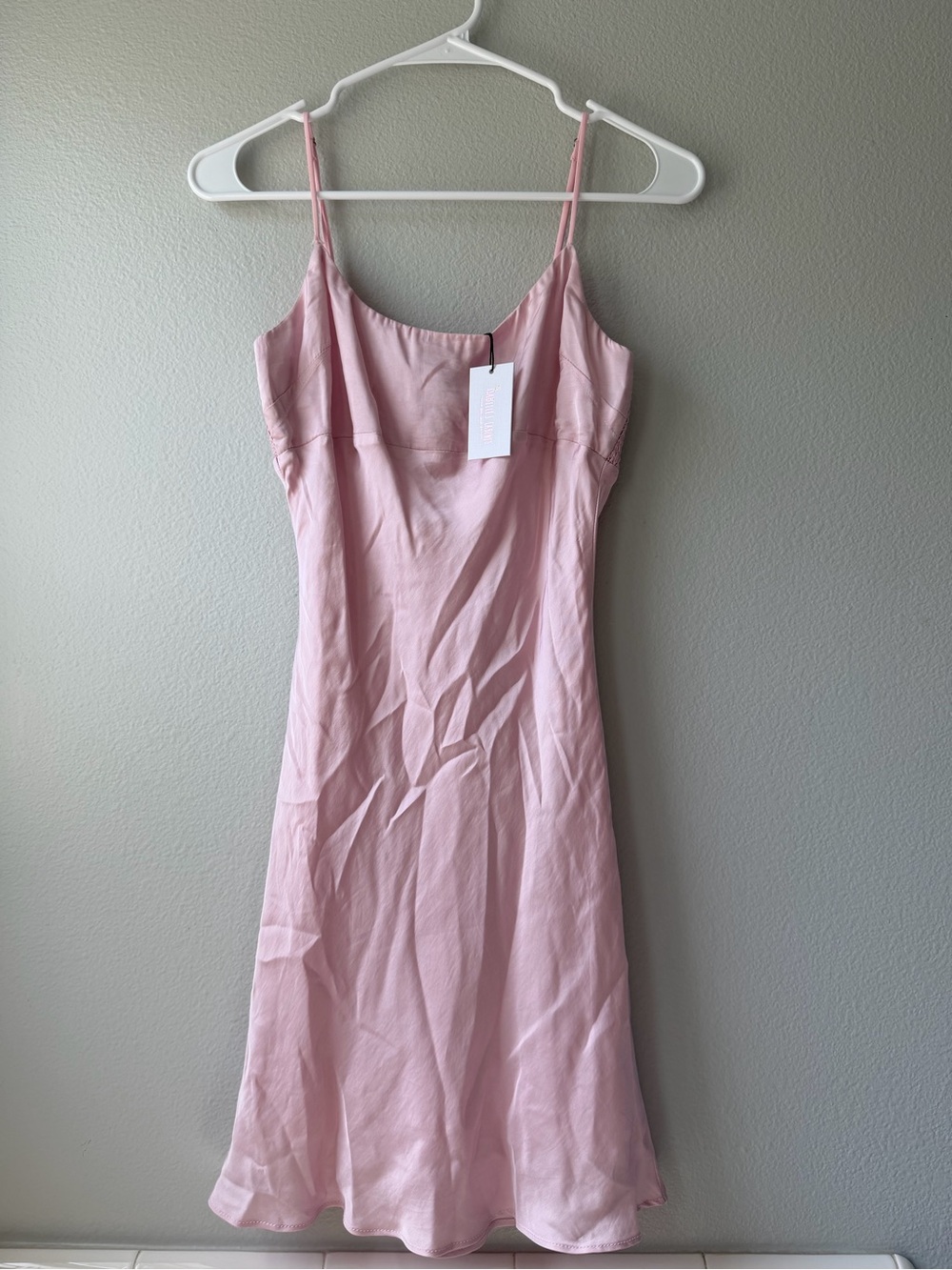 Blush Pink Satin Slip Mini Dress with Spaghetti Straps